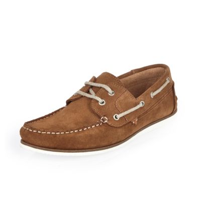 Tan suede boat shoes